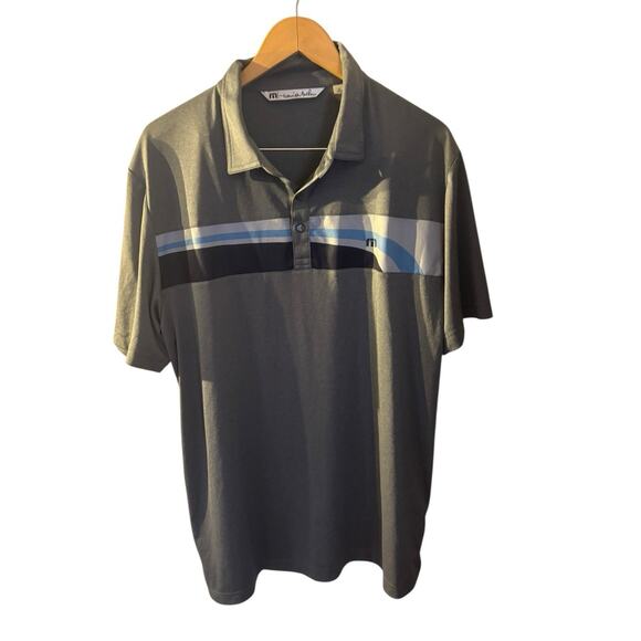 Travis Mathew‎ Golf Polo Shirt Men's XL Gray Chest Blue Striped - Picture 1 of 6